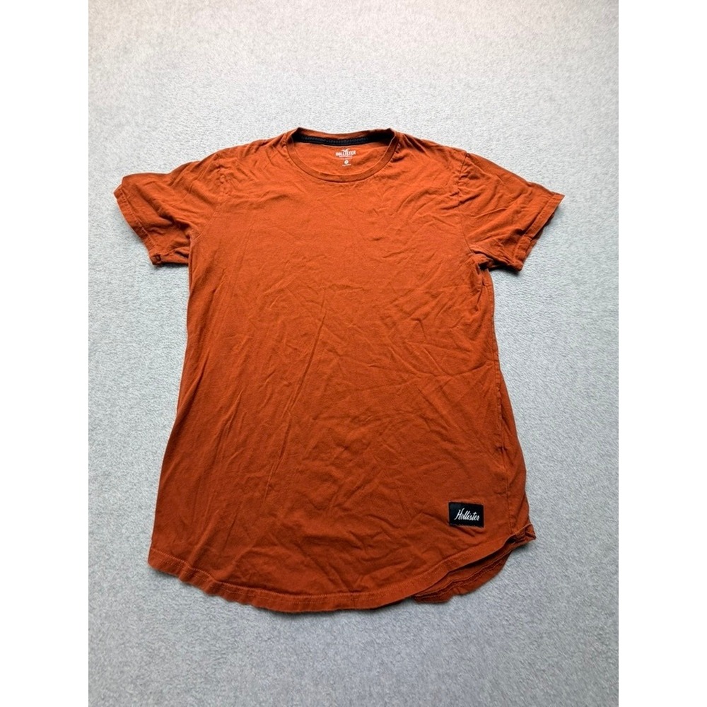 Hollister Mens Short Sleeve Crewneck T-Shirt Burnt Orange Curved Hem Medium